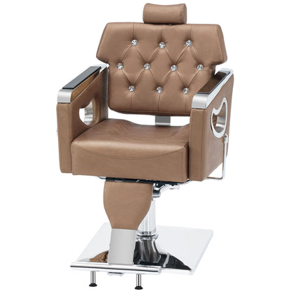 BarberPub Barber Chair Reclining Salon Chair for Hair Stylist, Antique Hair Spa Salon Styling Beauty Equipment 8132 (Gold)