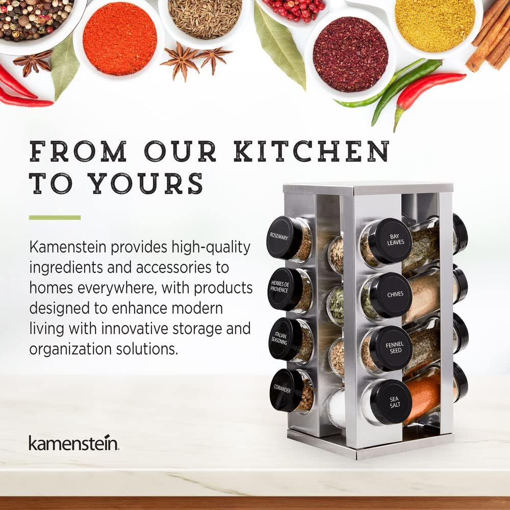 15 Countertop 5 9.5 5.8 9 Kamenstein Jar Lincoln Spice Rack with Spices Included, FREE Spice Refills for Years, Chrome
