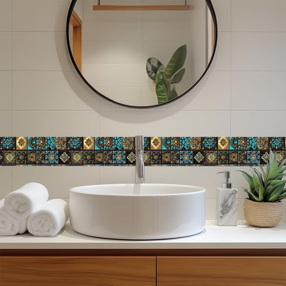 HOMETITUTE Wallpaper Border Peel and Stick Retro Mosaic Tile Wall Trim Paper Wall Decor Self Adhesive Border for Walls Mirror Frame Accent Strip for Bathroom Kitchen Living Room 4x196 Inch