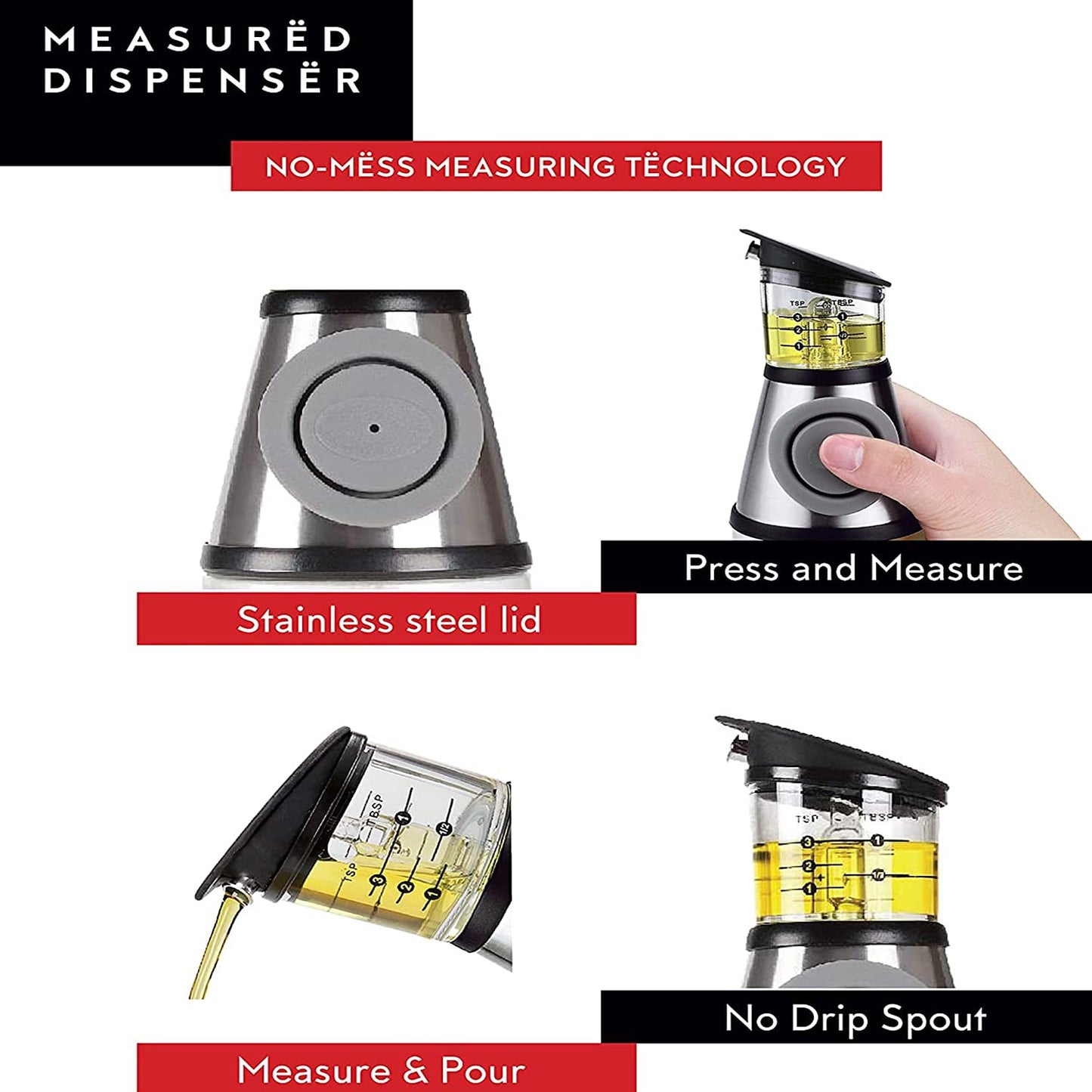 DWËLLZA KITCHEN Olive Oil Dispenser Bottle For Kitchen & Sprayer For Cooking - 2 In 1 Glass 17 Oz. Cooking Oil/Syrup Dispenser With Measurements & 6 Oz. Spray Bottle Set