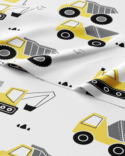 4 Set Set Kids Full Size Construction Bed Sheets - Piece Car Microfiber Sheet - Excavator Themed Bedding - Soft, Cute