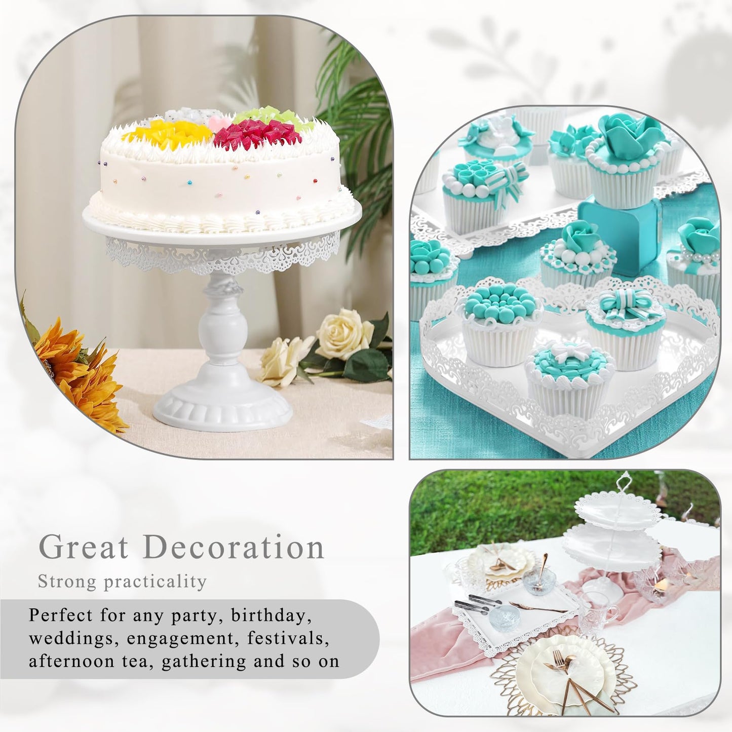 JALANCY Set of 9 Cake Stands Metal Cupcake Stand Set Multiple Styles Candy Fruit Display Tower Dessert Plate Cake Serving Tray for Birthday Party Wedding Anniversary Baby Shower Engagement (White)