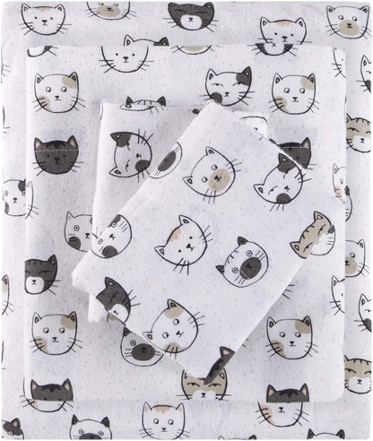 Cozy 100% Set 4 Intelligent Design Soft Cotton Flannel Print Animals Stars Cute Warm, Ultra Soft Cold Weather Sheet