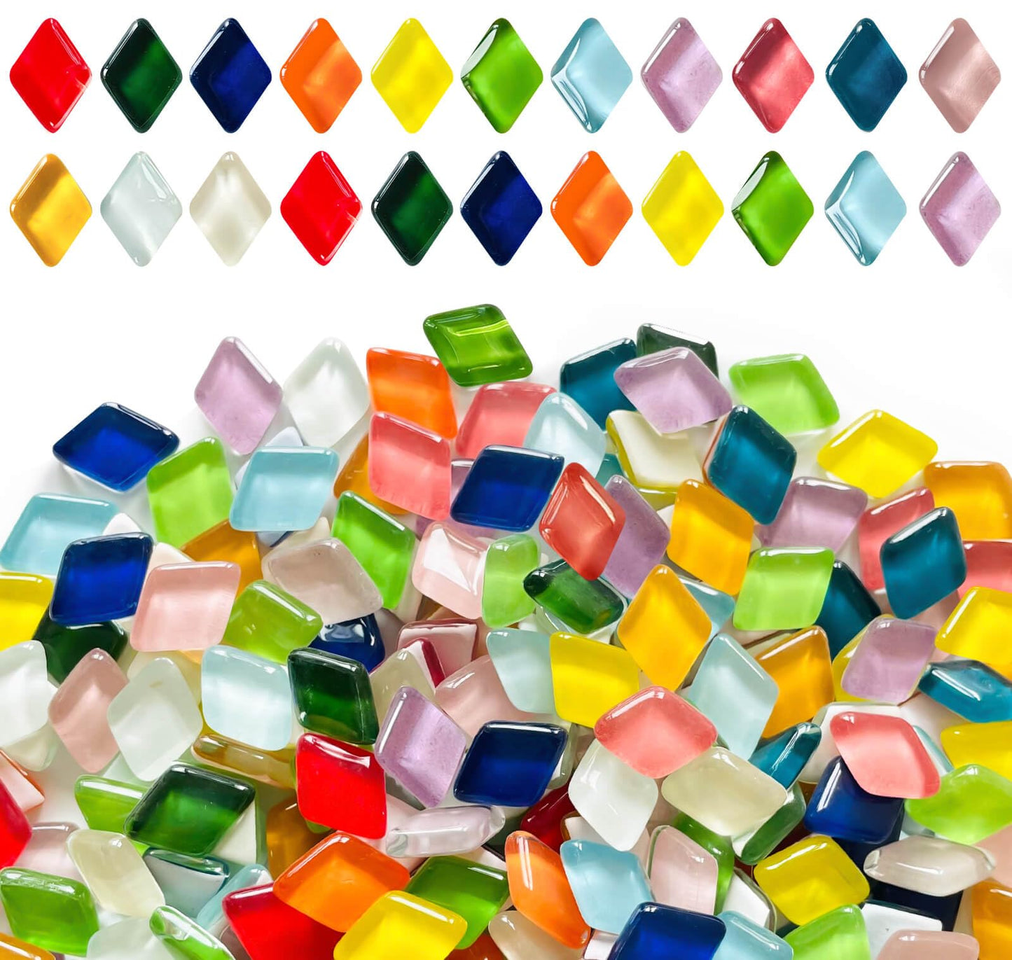 LITMIND Diamond Shape Mosaic Tiles for Crafts Bulk, 2.2 LB Rainbow Mix, Colorful Crystal Glass Mosaic Pieces, Mosaic Kits for Adults