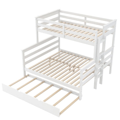 Merax Twin XL Over Queen Bunk Bed Wood Detachable Bunk Bed with Trundle & Ladder, Multifunction Bunk Bed with Full Length Gardrails, No Box Spring Needed,Space Saving,White
