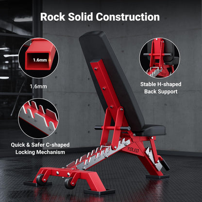 YOLEO Commercial Adjustable Weight Bench - MAX 2300LBS Heavy Duty Workout Bench for Home Gym, Decline/Flat/Incline Bench Press 2.4" Thick Pad (6-Step Assembly) (Weight Bench + 2 Dumbbells)
