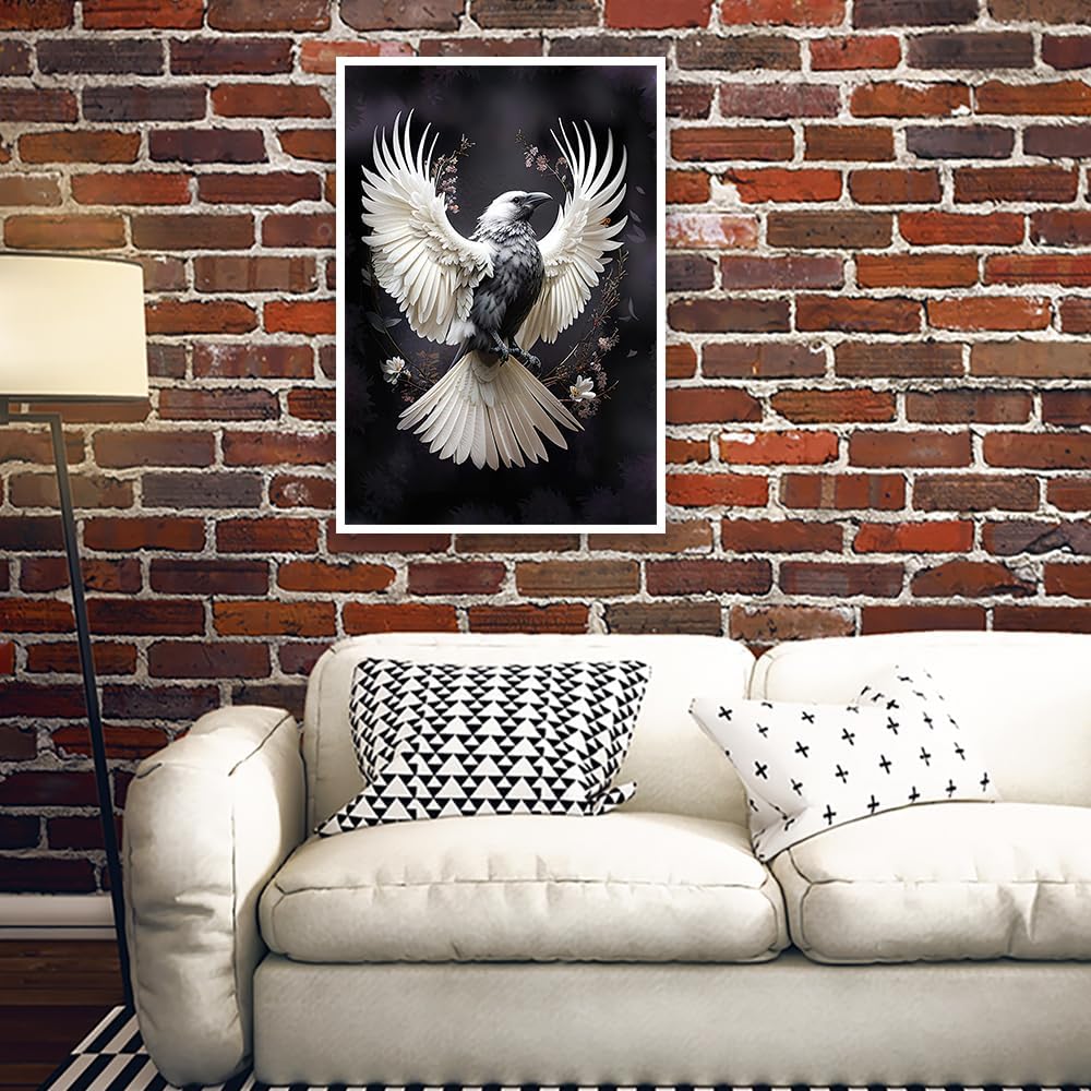 Kisappeared 24x36inch Vintage Gothic Wall Art White Crow Poster Print Canvas Victorian Style Dark Academia Room