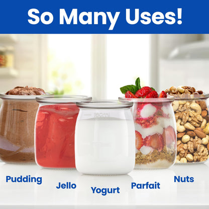 Ultimate Yogurt Jars, Make More Delicious Yogurt! 8 Count Small Glass Yogurt Cups With Lids, 100% BPA Free, Airtight & Dishwasher Safe! Perfect Containers for Yoghurt, Oatmeal, Pudding, or Jello