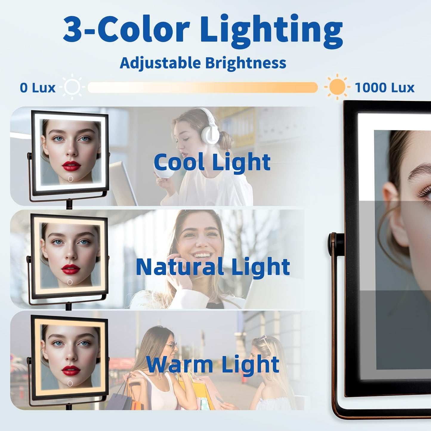 Ruacq Rechargeable Wall Mounted Makeup Mirror with Lights, Double Sided 1X/10X Magnifying Vanity Mirror with 3 Color Lighting, Touch Screen Dimmable, 360° Rotation Extension Foldable Arm(Matte Black)