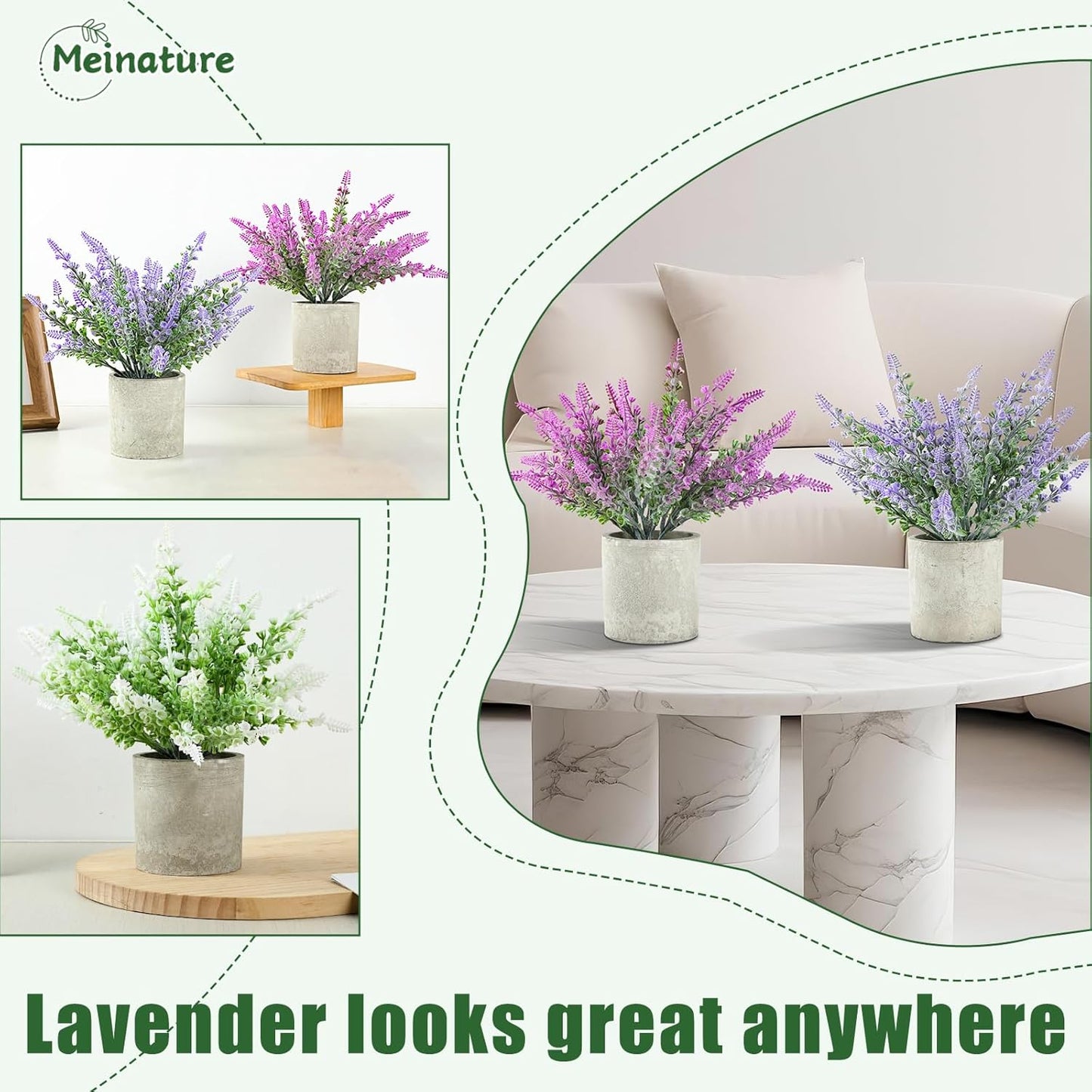 Indoor3-Pack Plant Stand Lifelike Artificial Lavender Artificial Plants Indoor, Nordic Lavender Table
