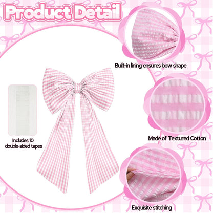 Skiennix Giant Pink Bow Decor - Checkered Coquette Bow for Birthday Parties | Textured Cotton, Large Size