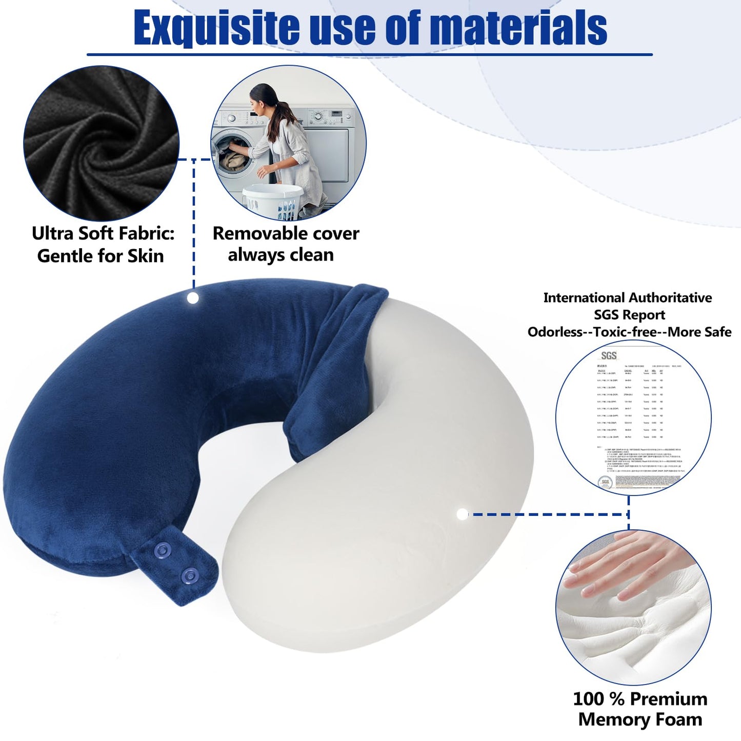 SAIREIDER Neck Pillows for Travel-Head Neck Support Travel Pillow for Traveling, Car, Home, Office Adjustable(Navy Blue)