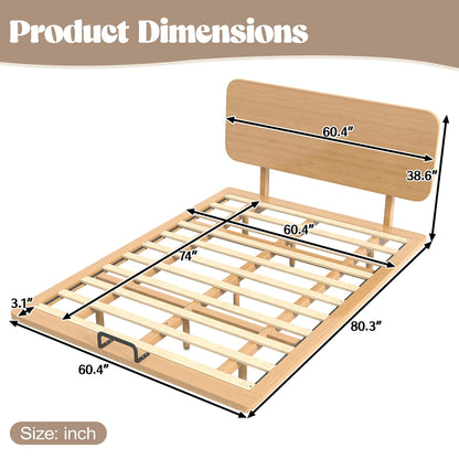 Bellemave Queen Size Bamboo Bed Frame with Headboard,Bamboo Floating Platform Bed Frame Queen Size with Charging Station and Wood Slats,Easy Assembly,Natural