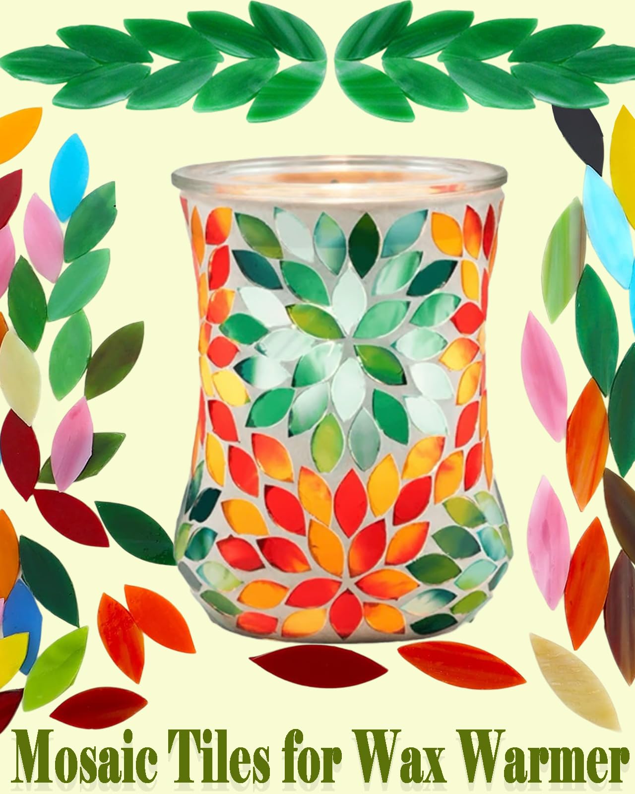 200g Flower Petal Stained Glass Tiles for Craft, 2inch Leaf Mosaic Tiles Pieces Kit for DIY Coaster Trivet Planter Mirror Lamp House Number Home Decorations (Summer Mixed)