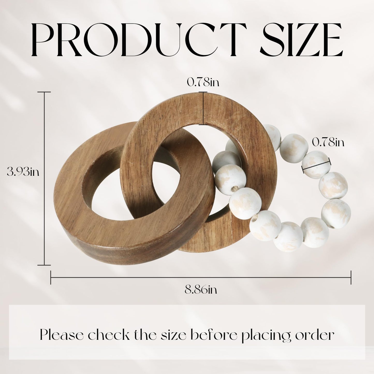 Oakrain Wood Chain Link Decor, Minimalist Handmade Carved Knot Décor Accents for Shelf Coffee Table, Natural Boho Farmhouse Rustic Home Decor, Best Housewarming Gifts (8.86 inch)