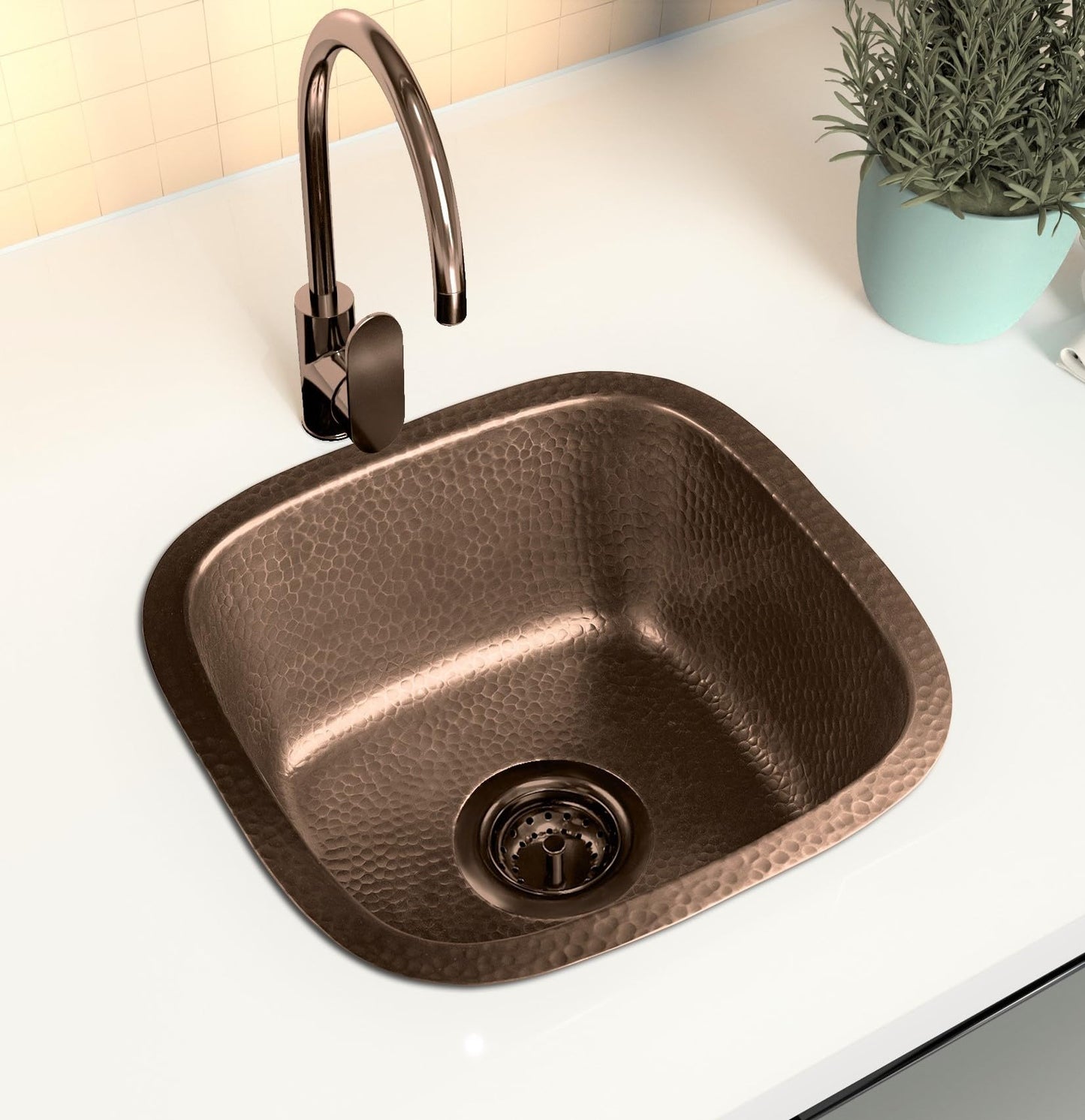 Monarch Abode Kitchen & Bar Sink – 15-inch Atlas Dual Mount Drop in Kitchen Sink, Hand Hammered Pure Copper Sinks, Drop in Bar Sinks or Undermount, Deep Single Bowl