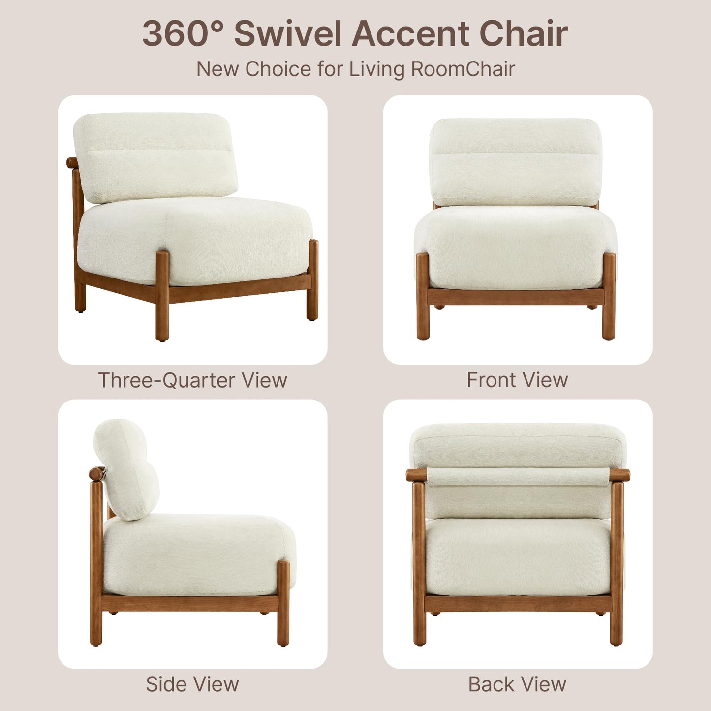 Mid Century Modern Accent Chair Set of 2, Upholstered Armless Lounge Chair with Wooden Frame and Thick Padded Seat for Living Room, Bedroom,Linen
