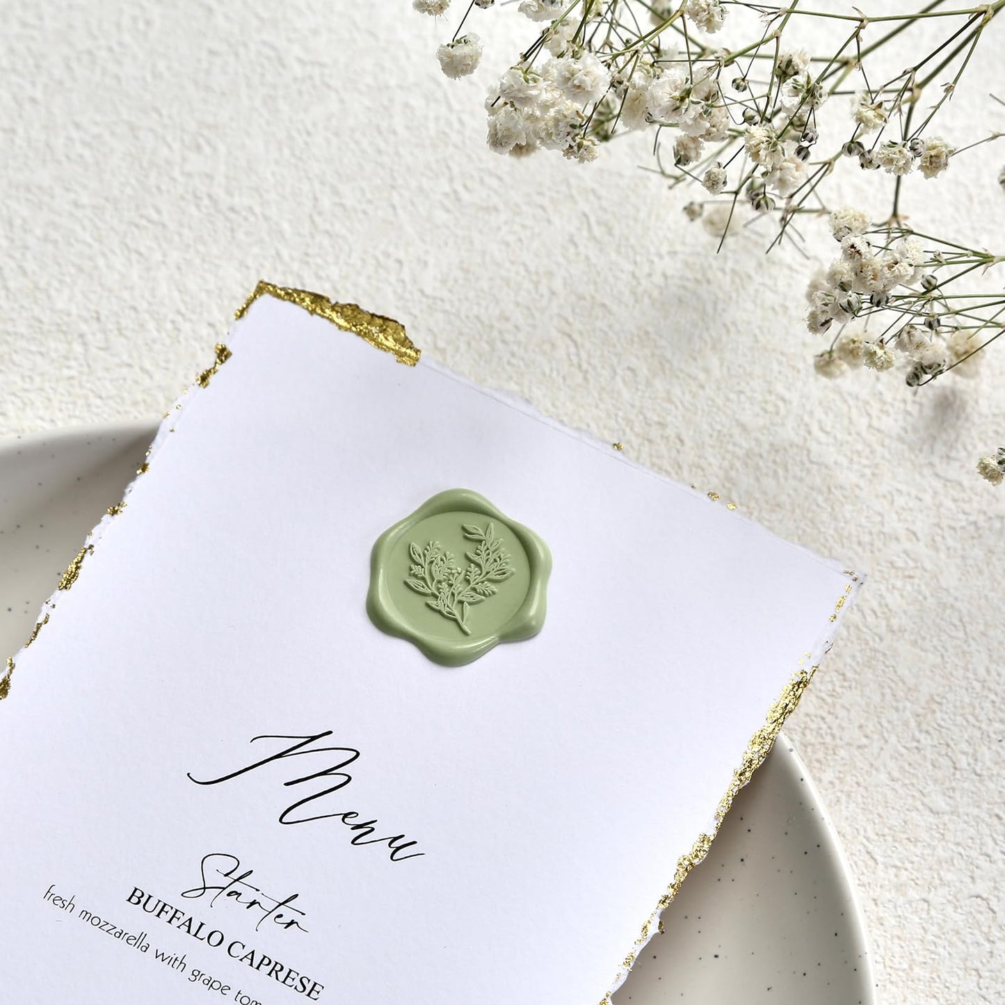 UNIQOOO Wax Seal Stickers - Eucalyptus Wedding Invitation Envelope Seal Stickers, 50 Pcs Self- Adhesive Sage Green Stickers, Perfect for Invitation, Christmas, Gift Wrapping