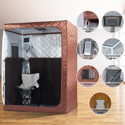 amocane 2 Person Portable Infrared Sauna, Oversize Full Body Home Sauna Spa for Relaxation & Detox, Dry Heated Saunas Tent with Remote Control, 2 Foldable Sauna Chairs(L 47.24" x W 35.43" x H 62.99")