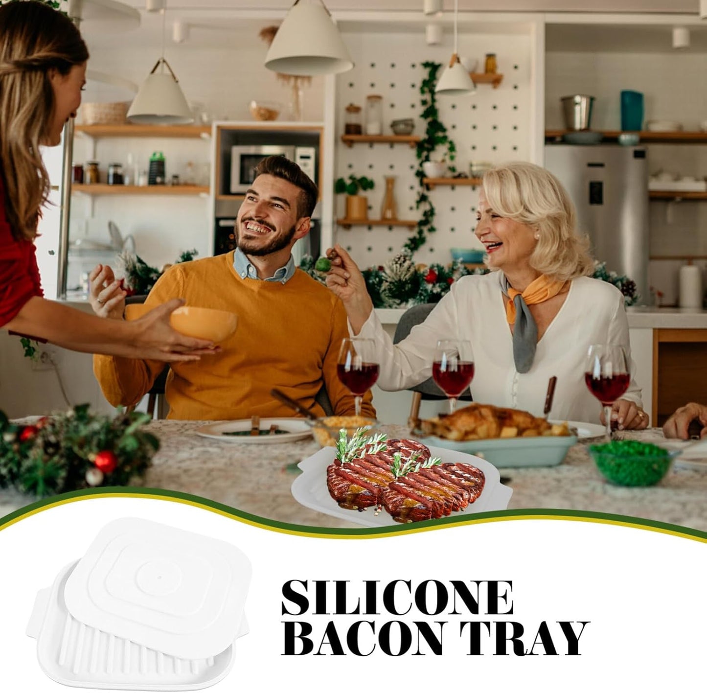 BESTOYARD Microwave Bacon Tray, 11x8 Inch Baking Oven Plate, Grill Rack for Breakfast Snack Pizza Cooking