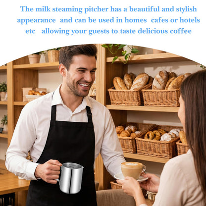 4 Pcs Milk Frothing Pitcher Espresso Steaming Pitchers 12 Oz Stainless Steel Milk Steamer Cup Frother Jug for Espresso, Latte Art, Chai Cappuccino Hot Chocolate