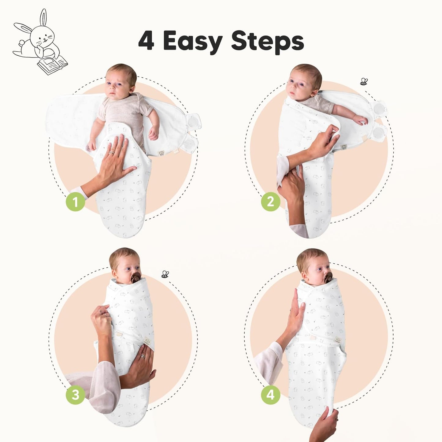 Skiennix Organic Baby Swaddle Sleep Sacks - Soft & Snug for Newborns 0-3 Months | 3-Pack (Bunnies, XS)