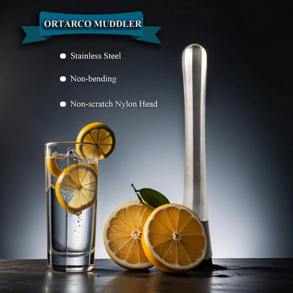 Ortarco 10 Inch Stainless Steel Muddler for Cocktail and 10 Inch Mixing Bar Spoon, 2 Pices Home Bar Tool Set