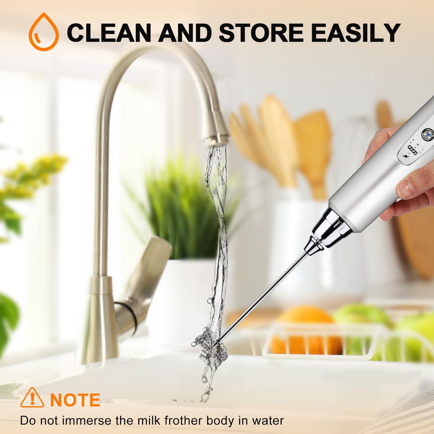 YUSWKO Rechargeable Milk Frother Handheld with 3 Heads, Silver Coffee Electric Whisk Drink Foam Mixer, Mini Hand Stirrer with 3 Speeds Adjustable for Latte, Cappuccino, Hot Chocolate, Egg