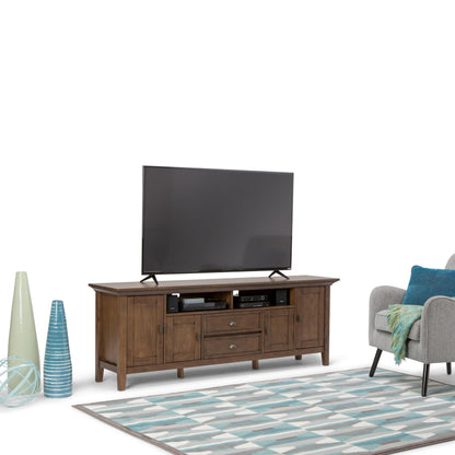SIMPLIHOME Redmond TV Stand - 72 inch Wide Solid Wood Media Console in Rustic Natural Aged Brown, Transitional Entertainment Center for Living Room for TVs up to 80 Inches with Cable Management
