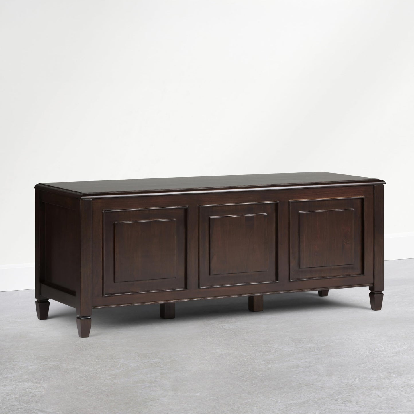 SIMPLIHOME Connaught Entryway Storage Bench - 51 inch Wide Solid Wood Storage Trunk Seat in Dark Kona Brown, Traditional Bench for Entryway or Living Room with Lift-Up Lid and Decorative Moulding
