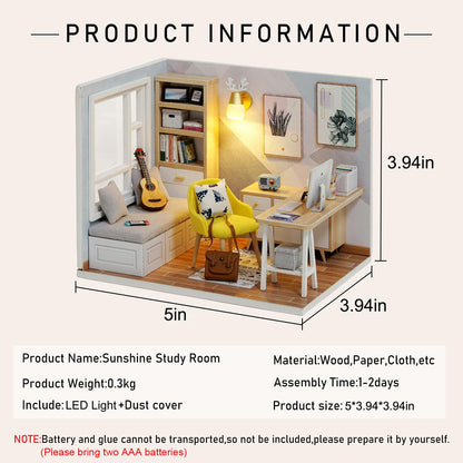 CUTEROOM DIY Doll Room Miniature Furniture Wooden House Kit - Wooden Dolls House Kit with Dust Cover & LED Light and Accessories - QT Series Dollhouse