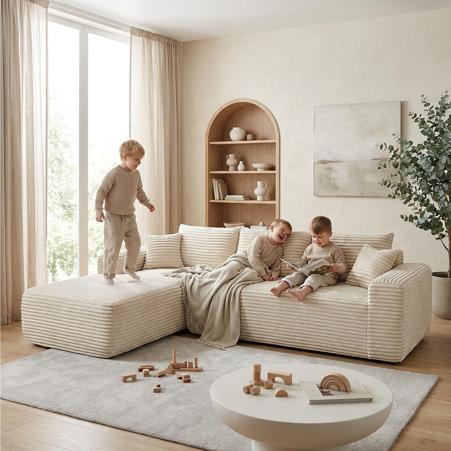 EVLIQUIL L-Shaped Modular Sectional Sofa 103.5" Beige - No Assembly Couch for Living Room, High Resilience Sponge & Spring Support