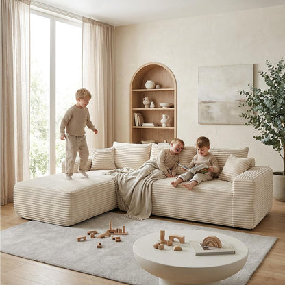 EVLIQUIL L-Shaped Modular Sectional Sofa 103.5" Beige - No Assembly Couch for Living Room, High Resilience Sponge & Spring Support