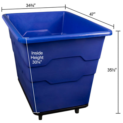ReadySpace Commercial 16 Bushel Utility Cart with Steel Base, Poly Box Basket Truck, Laundry Cart, and Rolling Trash Bin, 47-Inch x 34.75-Inch x 35.5-Inch, 1000 Pound Weight Capacity, Blue