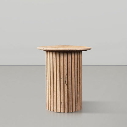 Meridian Furniture 248Travertine-ET Genoa Collection Art Deco End Table with Handcrafted Genuine Travertine, Natural Travetine Beige Color, 18" W x 18" D x 20" H, Beige