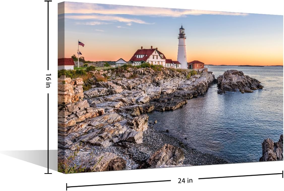 Sea Scape Pictures for Living Room Portland Lighthouse Artwork 1 Panel Canvas Giclee Modern House Decor Ready to Hang