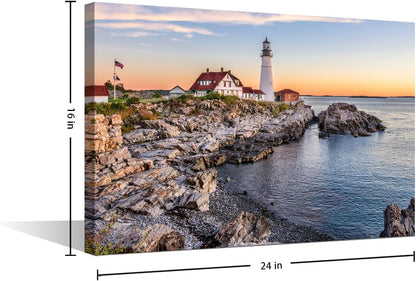 Sea Scape Pictures for Living Room Portland Lighthouse Artwork 1 Panel Canvas Giclee Modern House Decor Ready to Hang