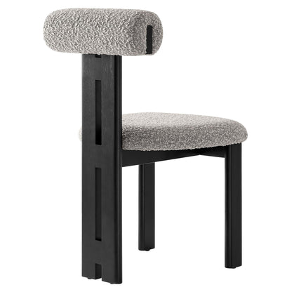 Modway Torian Upholstered Boucle Dining Chairs Set of 2 in Wenge Taupe - 3-Legged Farmhouse Kitchen Chairs - Mid-Century Modern Armless Accent Chairs - Comfortable Side Chairs with Wood Legs