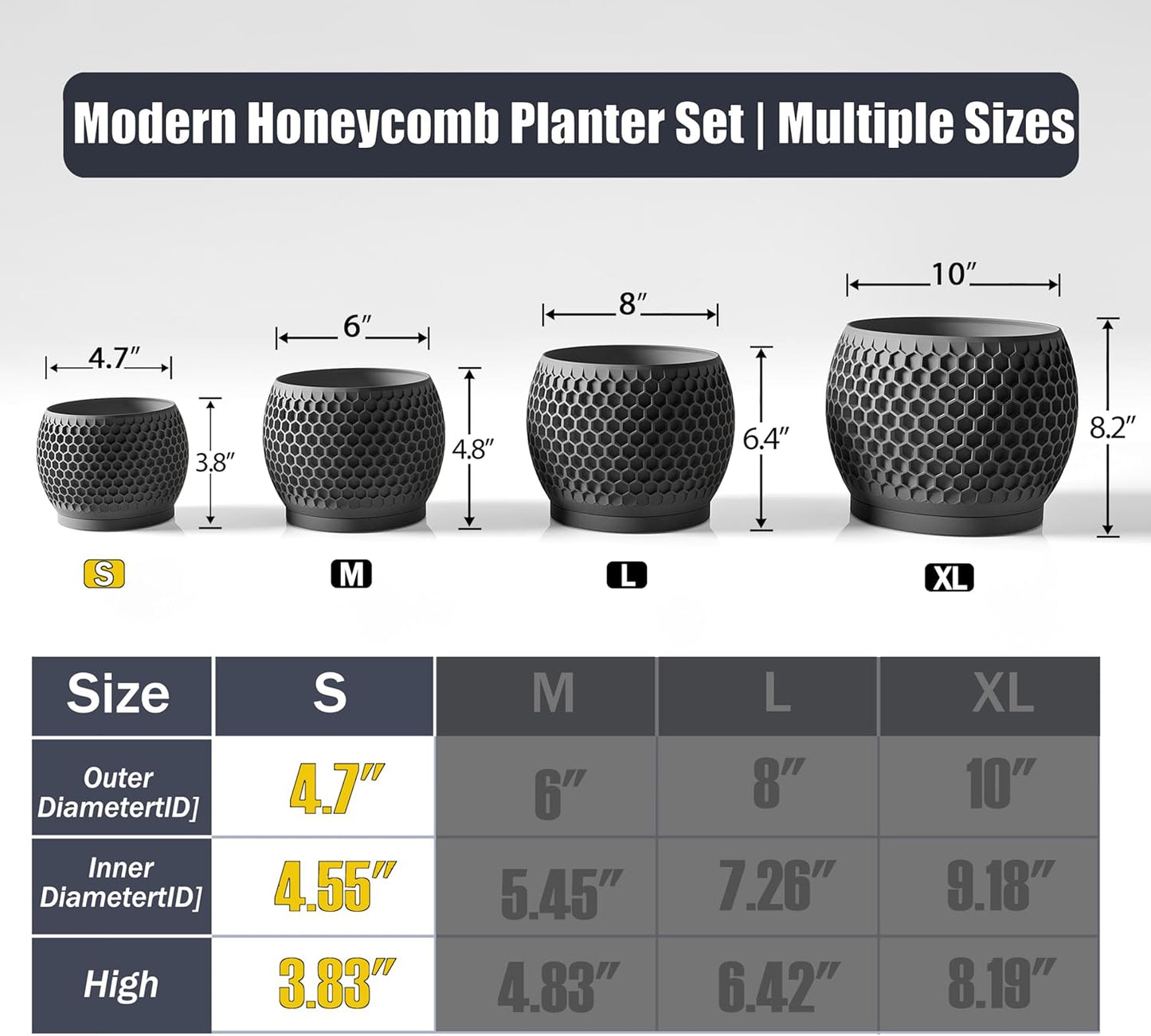 Fabix3D 3D 4.7 Inch Plant Pots, Modern Printed Honeycomb Planters for Indoor Plants, Matte Black Decorative Flower Pot