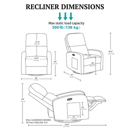 Ink+Ivy Recliner & Rocking Chair: Glider Recliner Nursery Chair for Living Room & Bedroom, Swivel Rocker Recliner with Side Pockets, Comfy Chair for Small Spaces, Beige