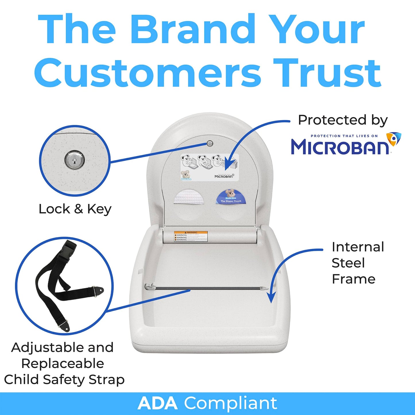 Koala Kare KB301-05 Vertical Surface Mounted Baby Changing Table - Foldable Plastic Diaper Changing Station (White Granite)