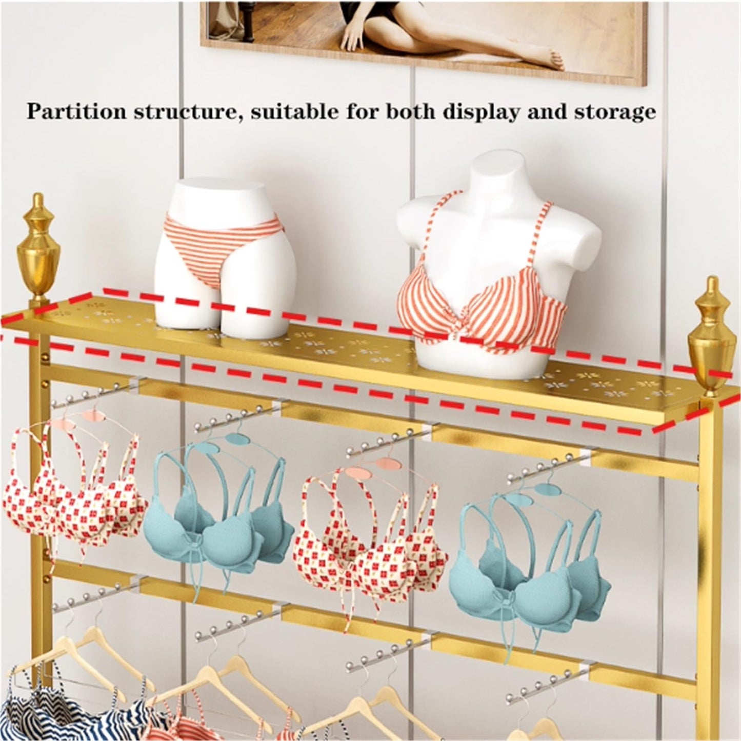 Clothing Store Boutiques Retail Lingerie Garment Rack, Metals, Underwear Display Stand, Commercial Shelves Clothes Rod, for Lingerie Socks Bra Panties Scarves(White,100 * 40 * 155cm)