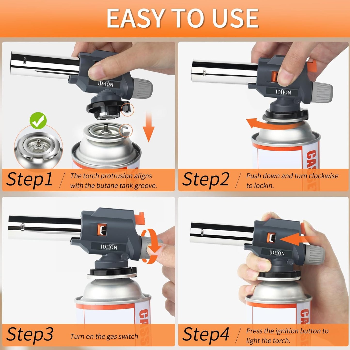 Butane Torch JDHON Compact Kitchen Torch with Adjustable Flame for Cooking, Baking, Soldering, BBQ, Creme Brulee
