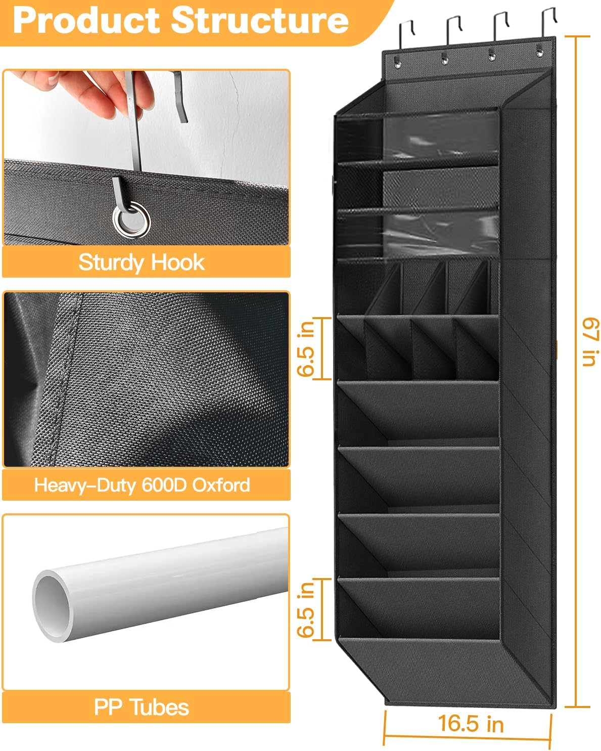 LEHKG 8 6 8 Closet Over The Door Shoe Storage Organizer, Tiers Hanging Shoe Rack Behind Door Shoe Holder with Large