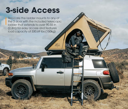 Sanhima Rooftop Tent Hard Shell - Hotham Lite Overland Aluminium Roof Top Tent 4.56" Slimline, w/Tri-Color LED Strip Light & 1.97” Thick Mattress, for Car SUV Truck Camping, 2-3 People Tent (Khaki)