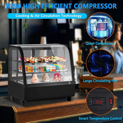 Commercial Display Refrigerator, 3.5 Cu.Ft Refrigerated Display Case with Adjustable Shelves and LED Lighting, Countertop Display Fridge with Rear Sliding Glass Door for Cafe, Restaurant, Bakery