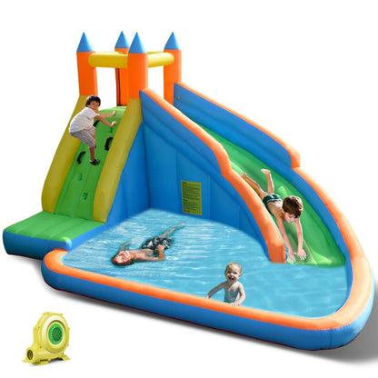 Costzon Inflatable Water Slide, Giant Bouncy Waterslide Park for Kids Backyard Outdoor Fun w/ 950w Blower, Climbing, Splash Pool, 2-pcs, Blow up Water Slides Inflatables for Kids Party Gift