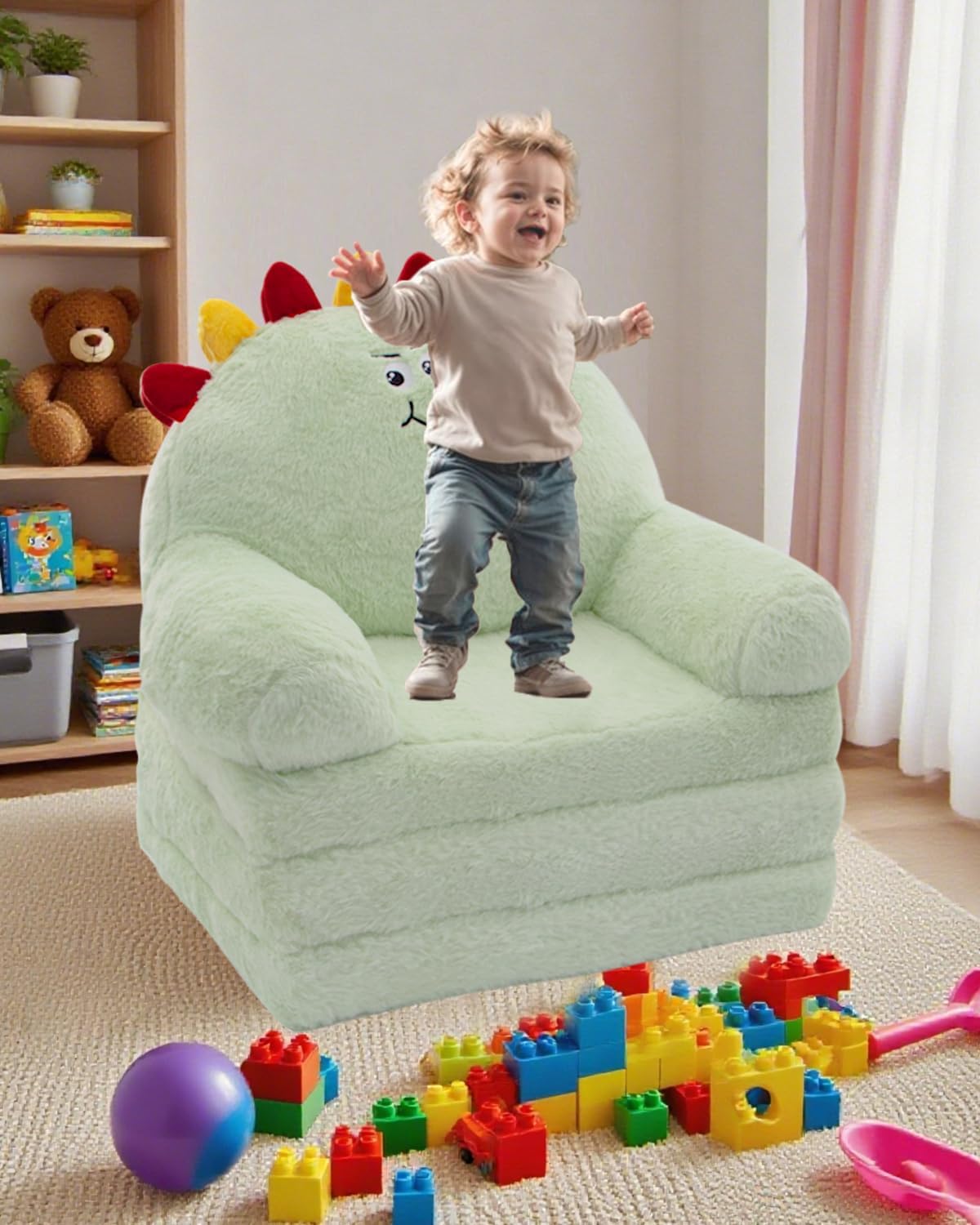 2-in-1 1-3 Toddler Chair Toddler Couch: Kids Chairs Comfy Kids Sofa Fold Out for Girls and Boys Years Old, Green