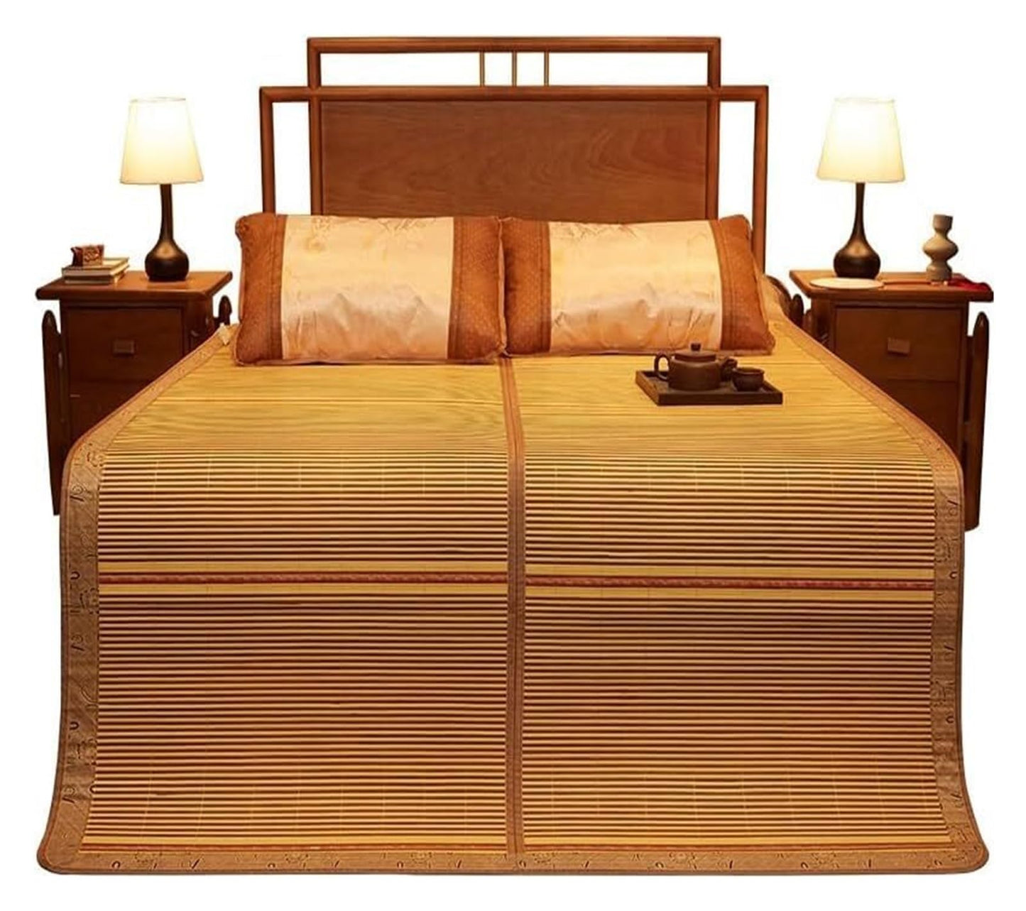 Summer Cooling Mat - Foldable Bamboo Mattress Topper Breathable & Sweat-Absorbent Reversible Bed Pad for Hot Weather Comfort Ideal for Home Bedroom Use.
