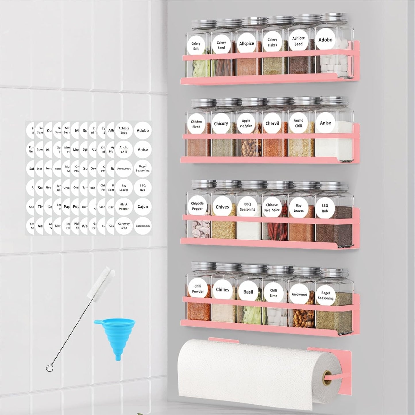 24 4 Pack Magnetic Spice Rack with Jars Magnetic Spice Rack for Refrigerator Spice Jars with Label Magnetic Shelves